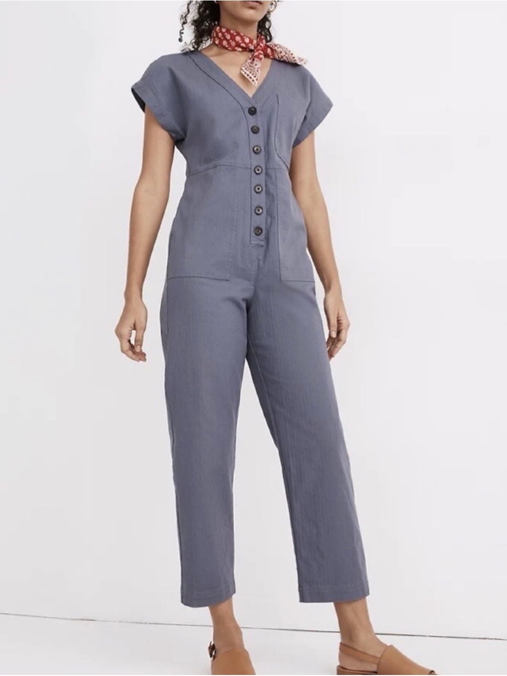 Madewell Slate Gray Button-Front Jumpsuit